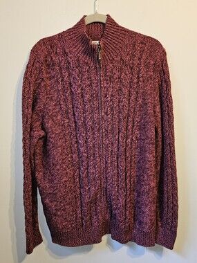 L.L.Bean Cable Knit Zip Up Sweater Dark Pink 2X 100% Cotton Casual